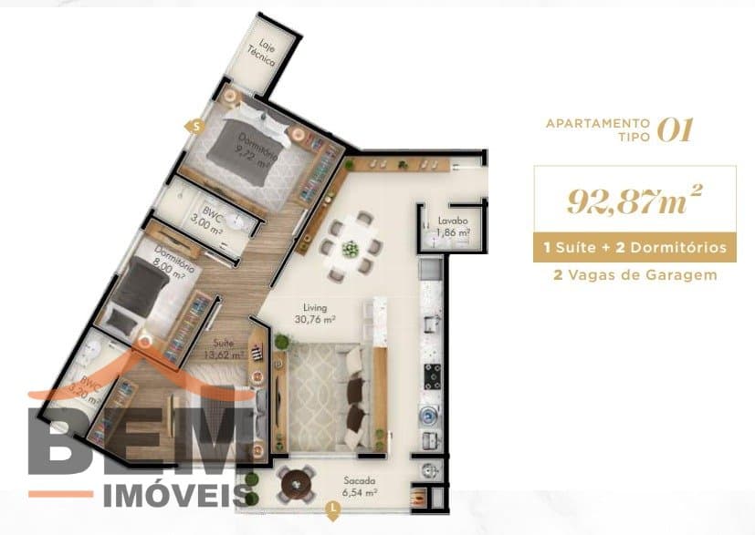 Apartamento à Venda com 3 quartos sendo 1 suíte, 2 vagas no bairro Fazenda em Itajai/SC