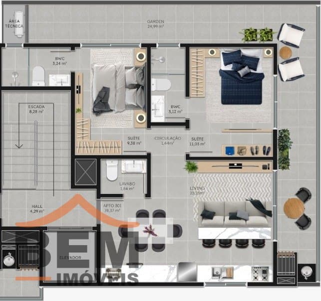 Apartamento à venda com 2 Suítes no bairro Meia Praia em Navegantes - SC